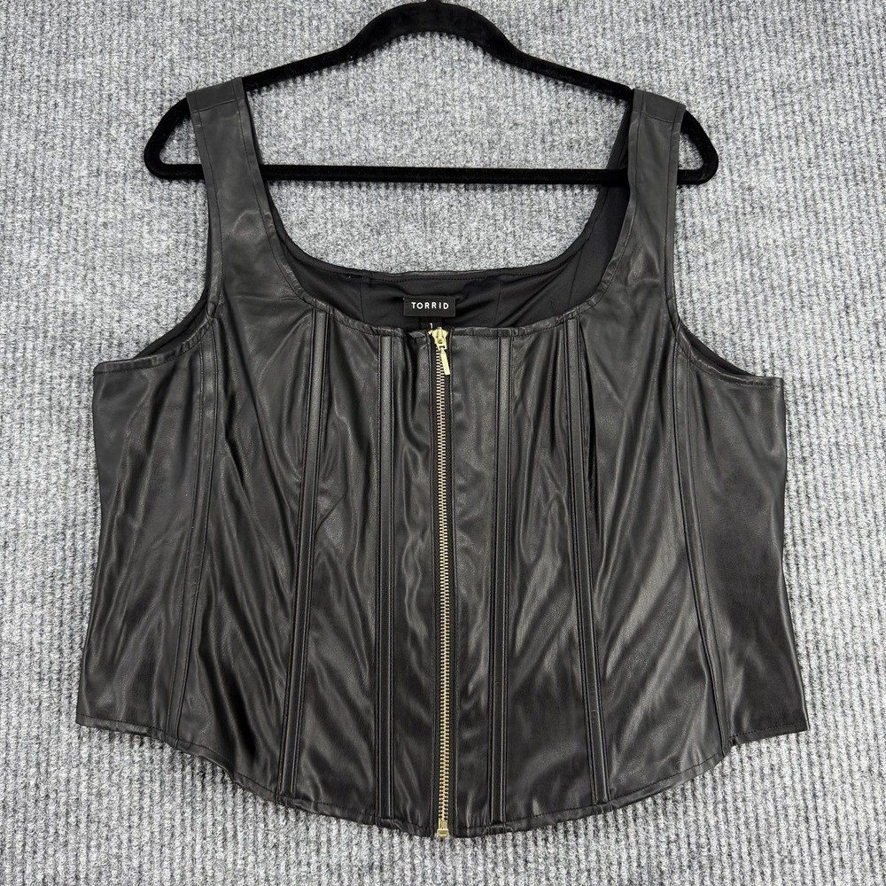 Torrid Faux Leather Corset Top Zip Front Boned Plus Size 1X 14 16 Goth Moto